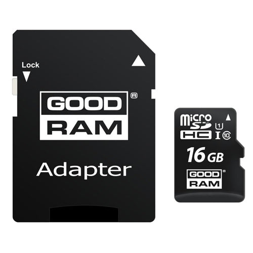 16 GB MICRO SD HC UHS-I CLASS 10 MEMORY CARD, SD-GOODRAM ADAPTER