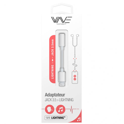 ADAPTATEUR LIGHTNING VERS PRISE JACK 3,5 MM BLUETOOTH, BLANC-WAVE