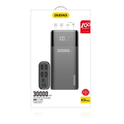 DUDAO POWERBANK 4X USB 30000MAH WITH LCD DISPLAY 3A K8MAX BLACK