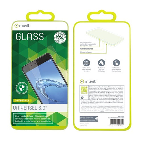 MUVIT UNIVERSAL TEMPERED GLASS: MULTI MOBILE 6"