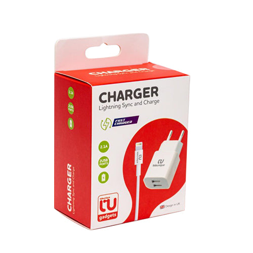CHARGEUR SECTEUR 2 PORT USB CHARGE RAPIDE 2.1A AVEC CABLE USB LIGHTNING TELEUNIQUE