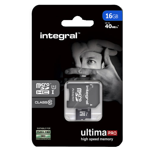 CARTE MICRO SDHC 16GB INTEGRAL AVEC ADAPTATEUR CLASS 10 JUSQU'A 90MB/S