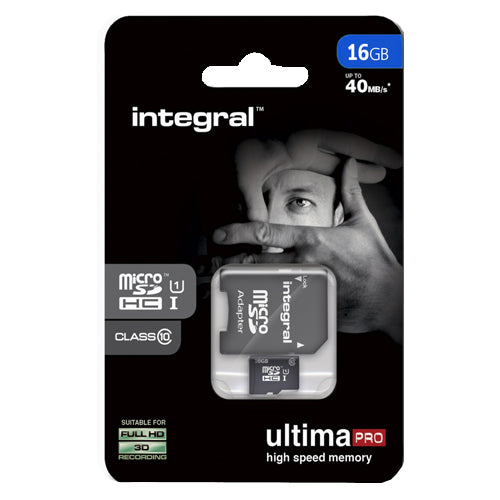 INTEGRAL 16GB MICRO SDHC CARD WITH CLASS 10 ADAPTER UP TO 90MB/S