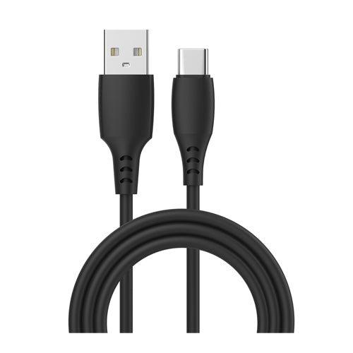 SILICONE USB CABLE, QUICK CHARGE TYPE-C 2.4A 1M, BLACK-WAVE
