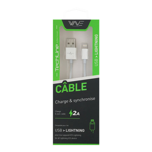 CABLE USB DATA LIGHTNING 1 METRE TECH LINE BLANC