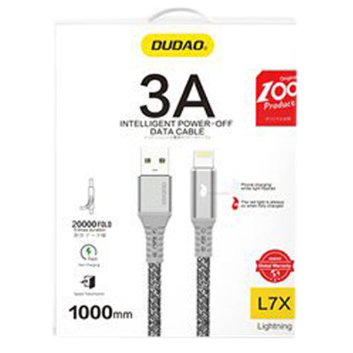 LIGHTNING 3A USB CABLE WITH LED LIGHT 1M, GRAY-DUDAO