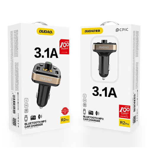 R2PRO BLUETOOTH FM TRANSMITTER MP3 CAR CHARGER 2X USB 3.1 A BLACK-DUDAO