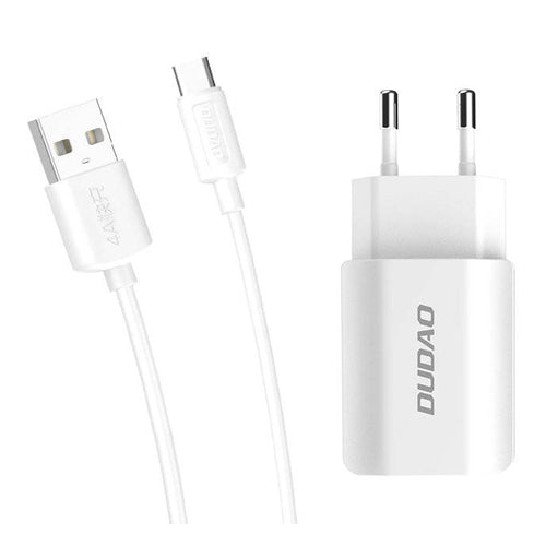 EU MAINS CHARGER 2X USB 5V / 2.4A WITH USB TYPE C CABLE WHITE A2EU-DUDAO