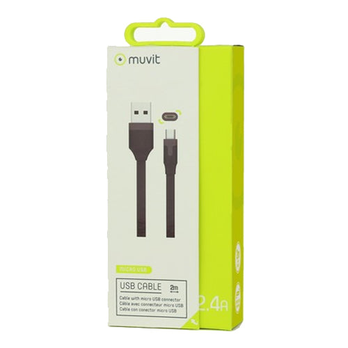 MUVIT TAB CABLE PLAT CHARGE & SYNCHRO 2.4A USB/MICRO-USB 2M NOIR