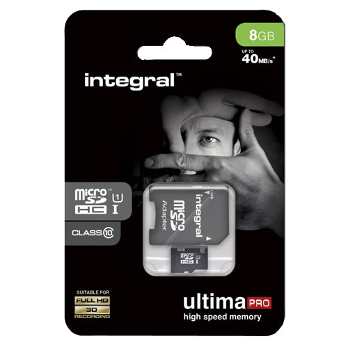 CARTE MICRO SDHC 8GB INTEGRAL AVEC ADAPTATEUR CLASS 10 JUSQU'A 90MB/S