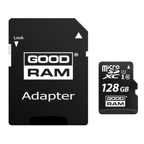 128 GB MICRO SD XC UHS-I CLASS 10 MEMORY CARD, SD-GOODRAM ADAPTER
