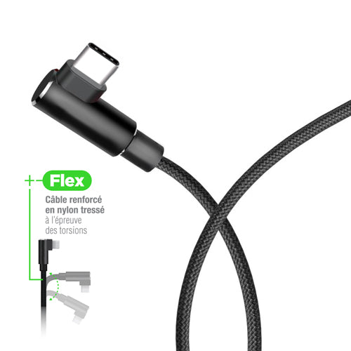 ELBOW USB CABLE LYLON &amp; ALU FINISH, TYPE C 1M, BLACK-WAVE