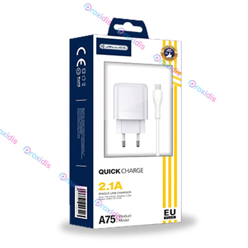 A75 2.1A 1 PORT MAINS CHARGER WITH TYPE C-JELLICO USB CABLE