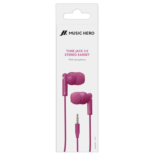 WIRED TUNE EARPHONES WITH 3.5MM JACK, PINK-MUSIC HERO