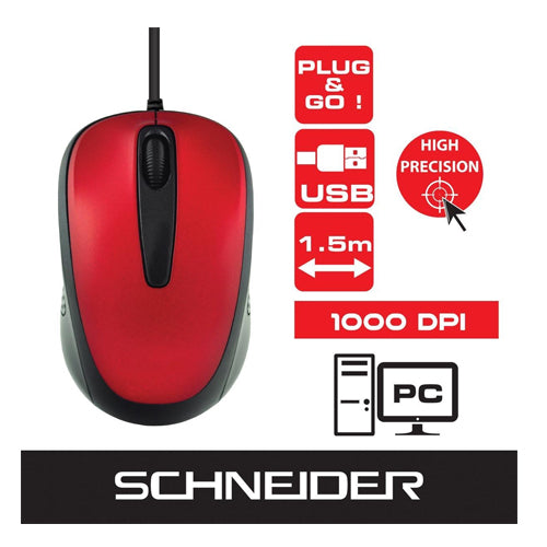 SCHNEIDER WIRED OPTICAL MOUSE 1.5 M RED
