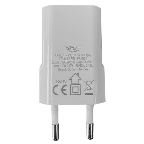 CHARGEUR SECTEUR TECH LINE 1 PORT USB 5W, BLANC-WAVE