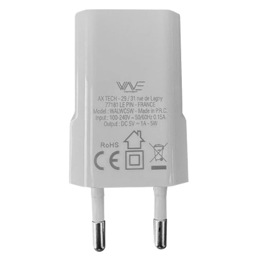 TECH LINE 1 PORT USB 5W MAINS CHARGER, WHITE-WAVE