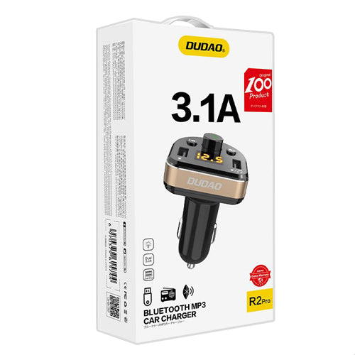 R2PRO BLUETOOTH FM TRANSMITTER MP3 CAR CHARGER 2X USB 3.1 A BLACK-DUDAO