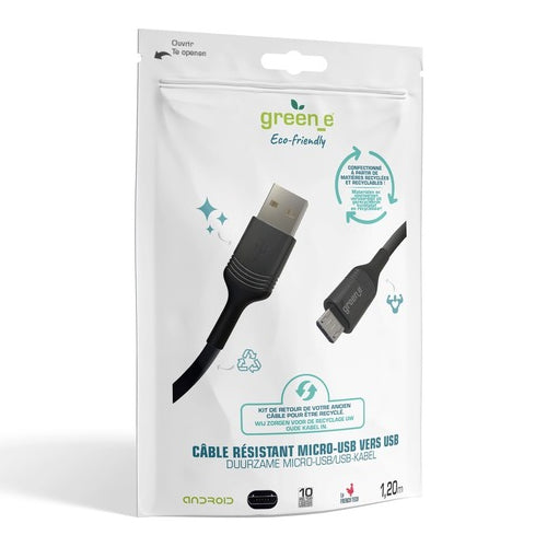 GREEN_E CABLE MICRO USB AVEC ATTACHE 1,2M NOIR