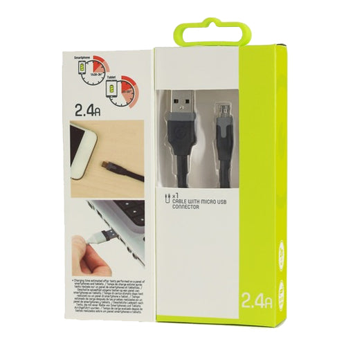 MUVIT TAB FLAT CHARGING &amp; SYNCHRO CABLE 2.4A USB/MICRO-USB 2M BLACK