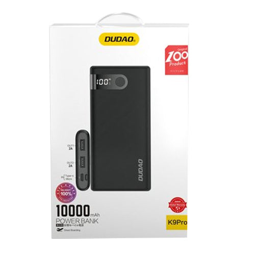 DUDAO POWERBANK 10000 MAH 2X USB / USB TYPE C / MICRO USB 2 AVEC ÉCRAN LED NOIR K9PRO-02