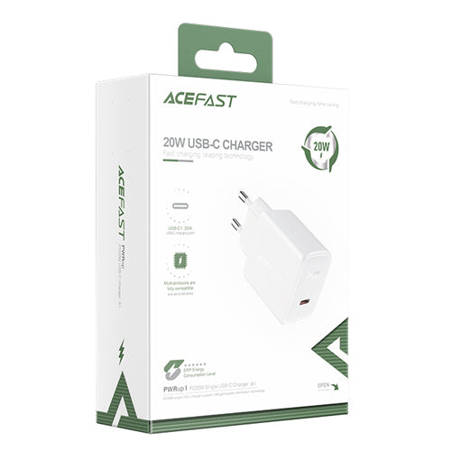 MAINS CHARGER QUICK CHARGING USB TYPE C 20W POWER DELIVERY A1 WHITE -ACEFAST