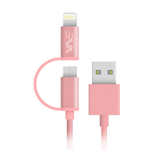 NYLON ELEGANCE 2IN1 USB CABLE, LIGHTNING + MICRO USB 1M, PINK GOLD-WAVE