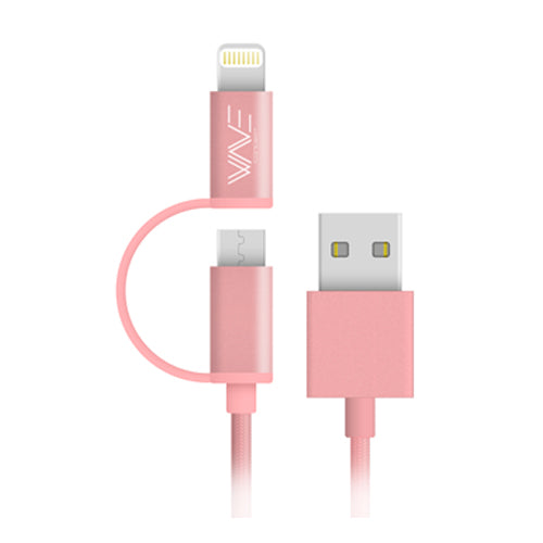 CABLE USB NYLON ELEGANCE 2EN1, LIGHTNING + MICRO USB 1M, ROSE GOLD-WAVE