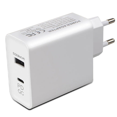 CHARGEUR SECTEUR 1 PORT USB, 1PORT USB-C, 5V-45W, 2.4A, CHARGE RAPIDE,BLANC-WAVE