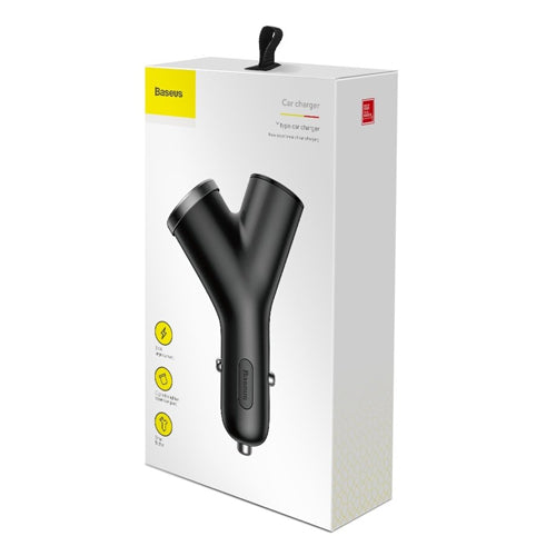 CHARGEUR DE VOITURE BASEUS Y TYPE AVEC 2 PORTS USB ET PORT ALLUME-CIGARE ÉTENDU 3.4A NOIR CCALL-YX01