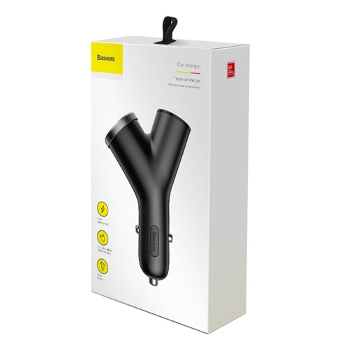 BASEUS Y TYPE CAR CHARGER WITH 2 USB PORTS AND EXTENDED CIGAR LIGHTER PORT 3.4A BLACK CCALL-YX01