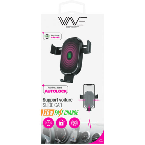SUPPORT TELEPHONE VOITURE 10W POUR GRILLE D'AERATION, CHARGE RAPIDE, NOIR-WAVE