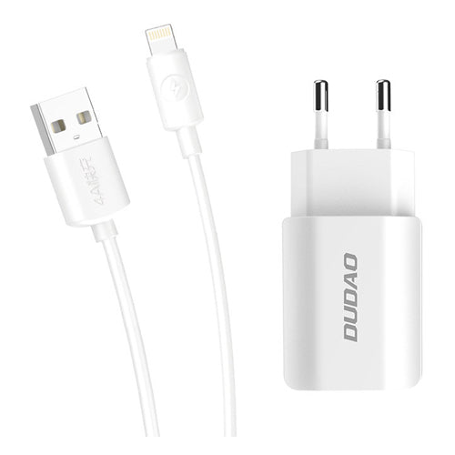 EU MAINS CHARGER 2X USB 5V / 2.4A WITH LIGHTNING CABLE A2EU-DUDAO