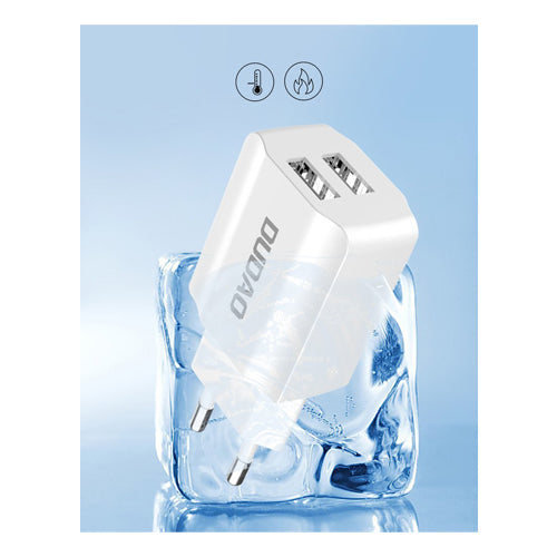 EU MAINS CHARGER 2X USB 5V / 2.4A WITH MICRO USB CABLE WHITE A2EU- DUDAO