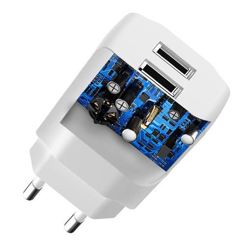 EU MAINS CHARGER 2X USB 5V / 2.4A WITH MICRO USB CABLE WHITE A2EU- DUDAO