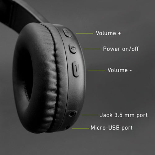 WIRELESS HEADPHONES V5.0 WITH INTEGRATED MICROPHONE, BLACK-MUSIC HERO