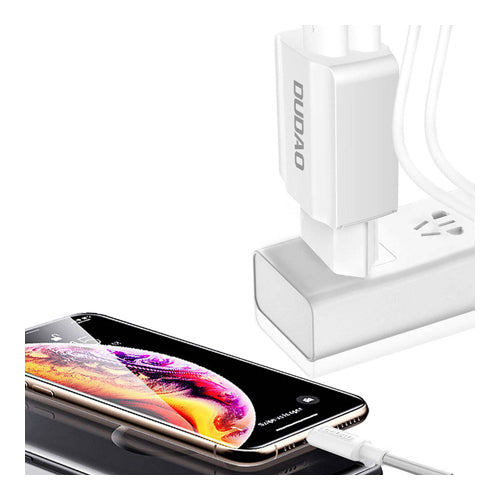 EU MAINS CHARGER 2X USB 5V / 2.4A WITH USB TYPE C CABLE WHITE A2EU-DUDAO