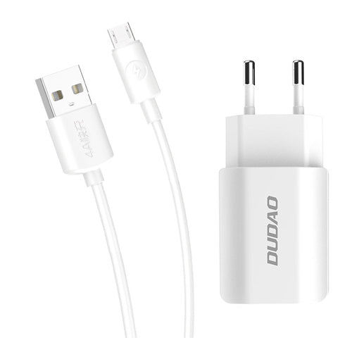 EU MAINS CHARGER 2X USB 5V / 2.4A WITH MICRO USB CABLE WHITE A2EU- DUDAO