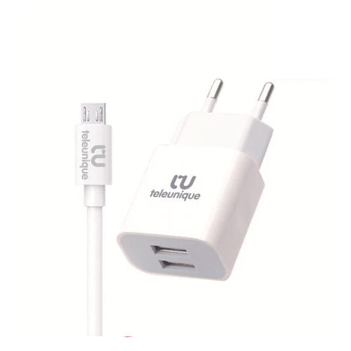 MAINS CHARGER 2 USB PORT QUICK CHARGE 2.1A WITH USB MICRO USB CABLE TELEUNIQUE