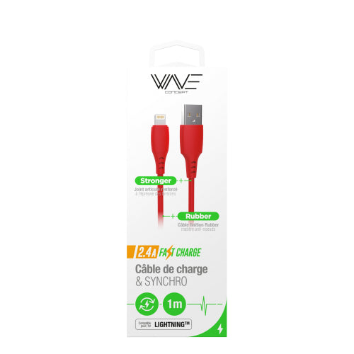SILICONE LIGHTING 2.4A QUICK CHARGE USB CABLE 1M, RED-WAVE