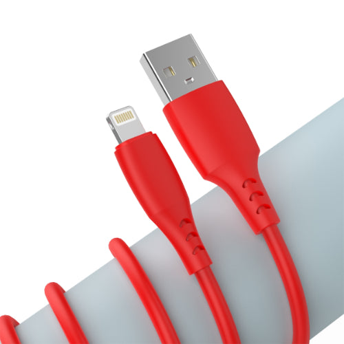 CABLE USB SILICONE LIGHNTING 2.4A CHARGE RAPIDE 1M, ROUGE-WAVE
