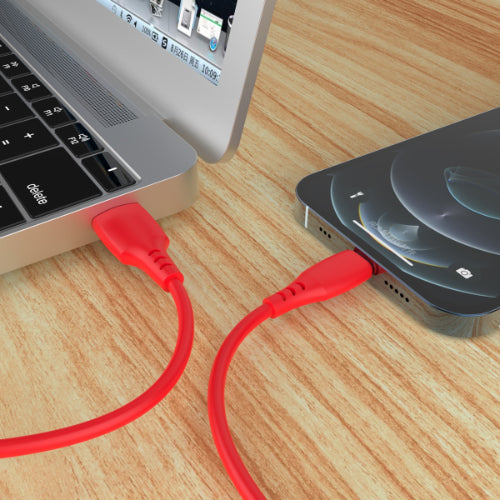 SILICONE LIGHTING 2.4A QUICK CHARGE USB CABLE 1M, RED-WAVE