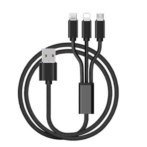 TECH LINE 3 IN 1 USB CABLE, MICRO USB, LIGHTNING, TYPE-C, BLACK-WAVE
