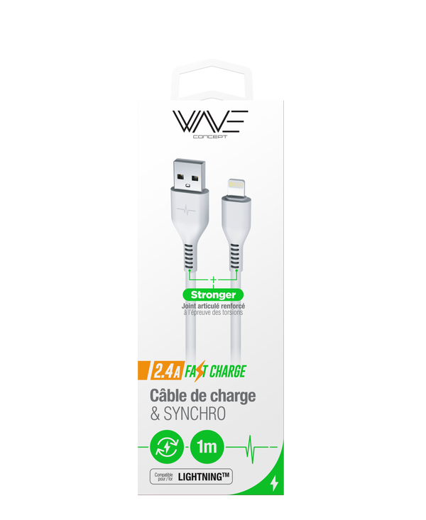 DATA FAST CHARGE CABLE 2.4A LIGHTNING - 1M WHITE