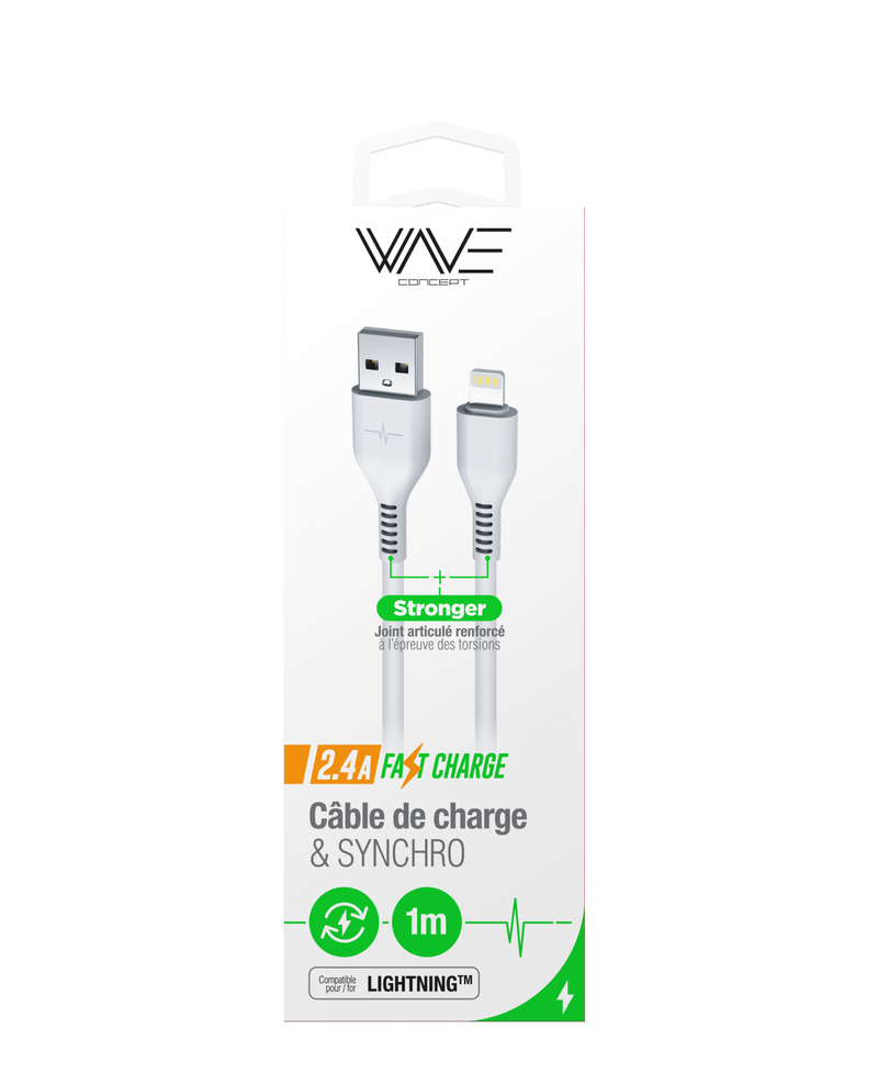 CABLE DATA FAST CHARGE 2,4A LIGHTNING - 1M BLANC
