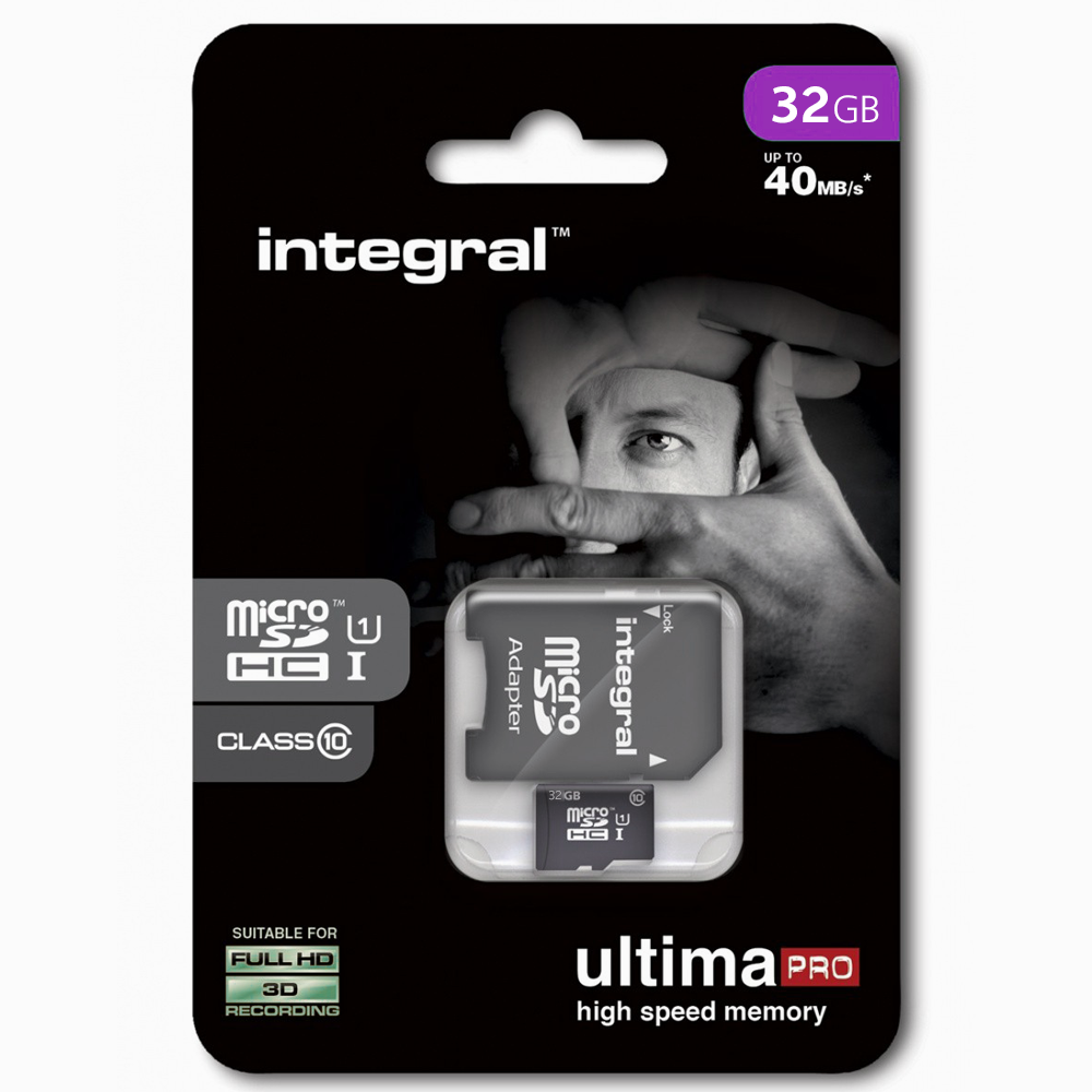 CARTE MICRO SDHC 32GB INTEGRAL AVEC ADAPTATEUR CLASS 10 JUSQU'A 90MB/S