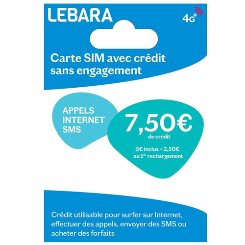 CARTE SIM LEBARA AVEC 5€ CREDIT+ 2.50€ DE CREDIT