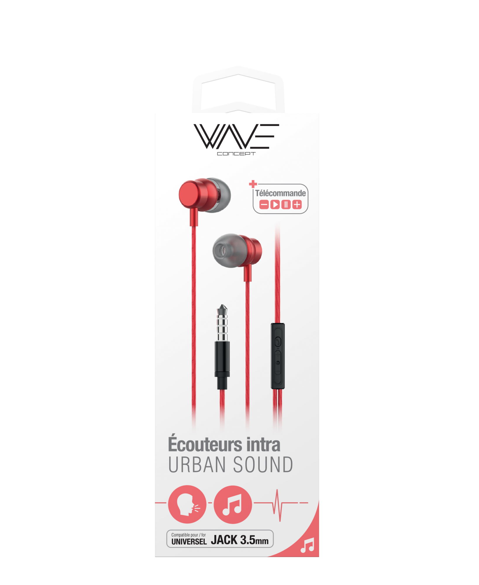 ECOUTEURS FILAIRES INTRA-AURICULAIRE ALUMINIUM URBAN SOUND ROUGE