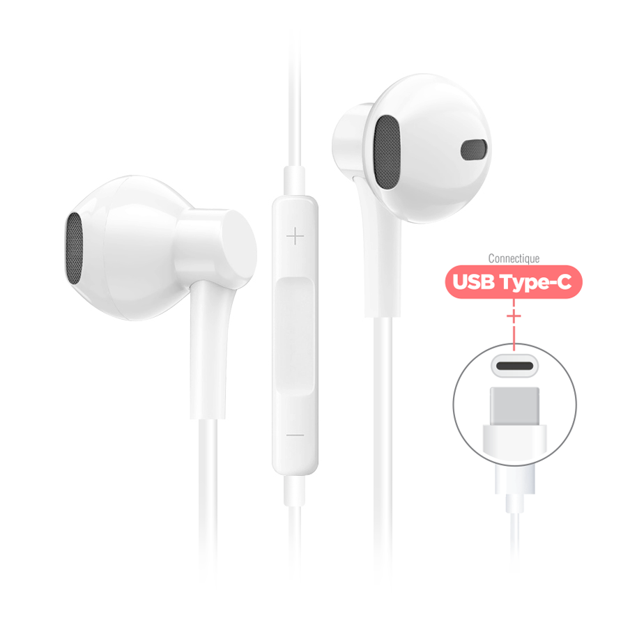 WIRED STEREO EARPHONES AREA SOUND RANGE USB-C WHITE