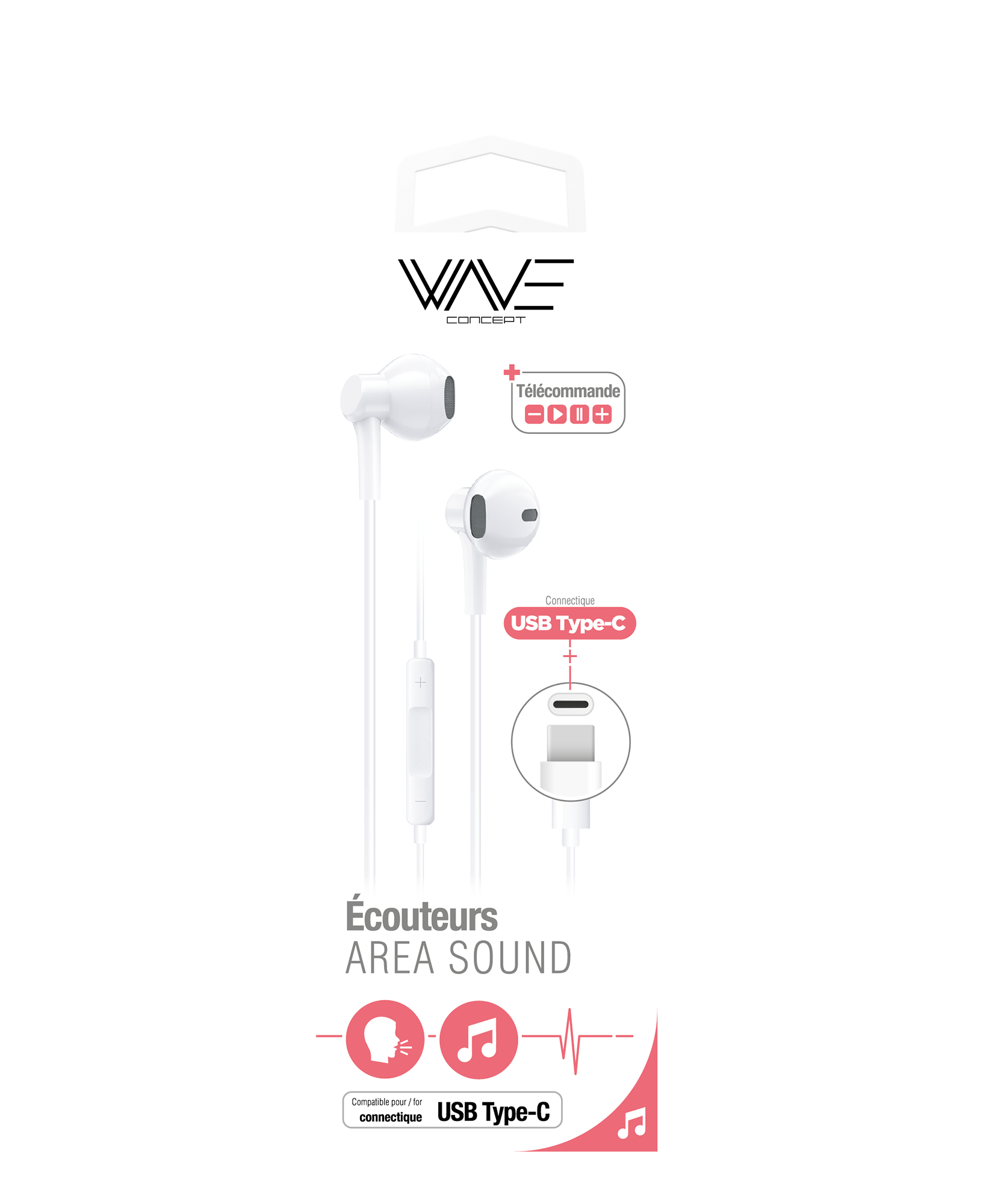 WIRED STEREO EARPHONES AREA SOUND RANGE USB-C WHITE